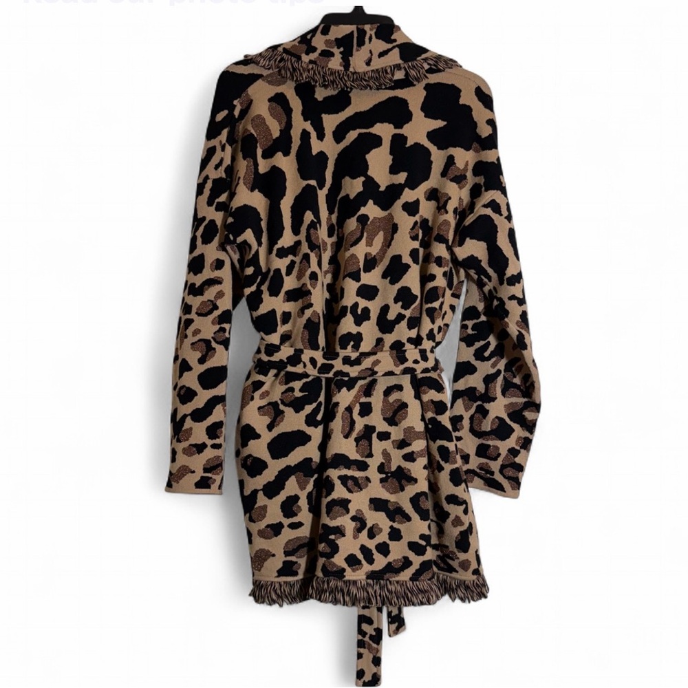 Chico’s Leopard Print Cardigan with Fringe size 2/ large - Picture 4 of 5